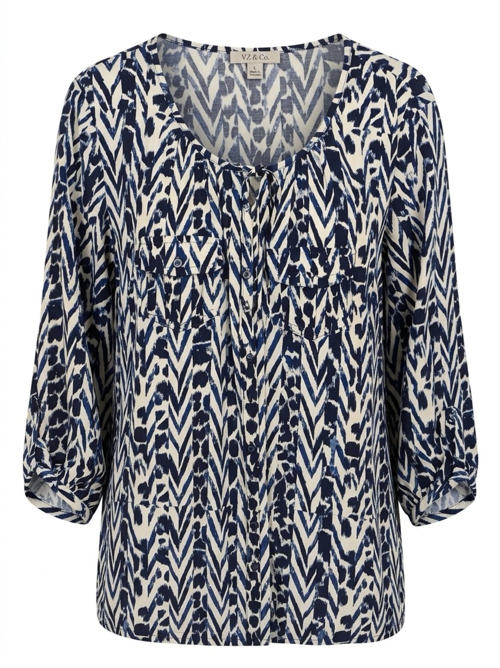 Roz & Ali Navy and White Printed Tunic Top